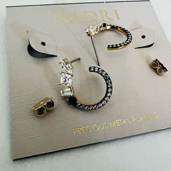 NADRI Encore Mixed Shape CZ Front-Facing Hoop Earrings, Blue/Gold, NWT - Picture 6 of 11